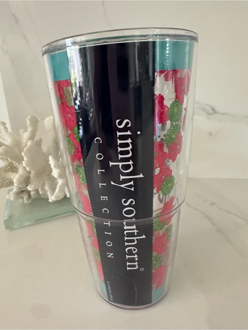 Simply Southern Teal and Pink Floral Tumbler. God is my anchor.
